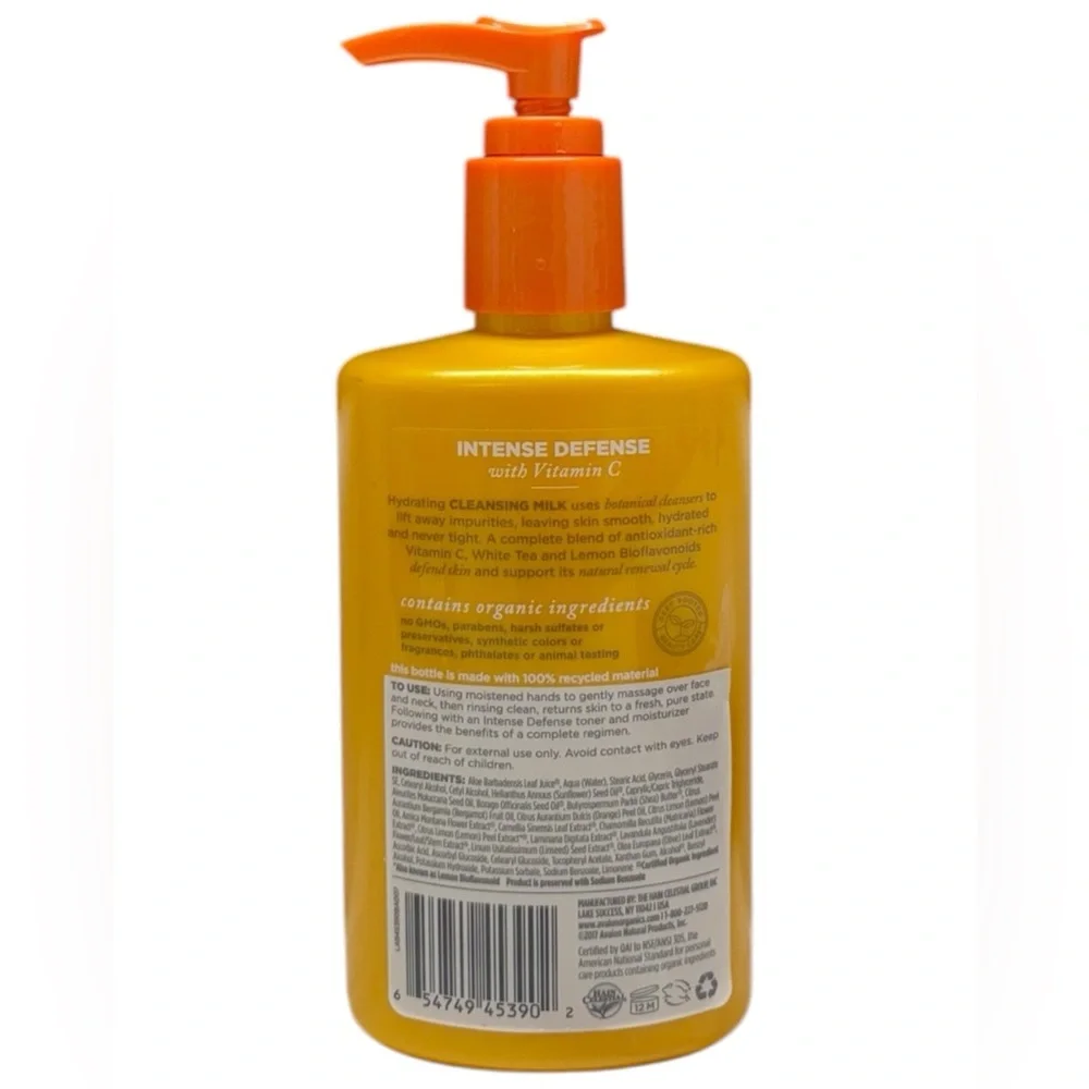 Avalon Organics Intense Defense Cleansing MILK Vitamin C Non GMO Vegan 8.5oz